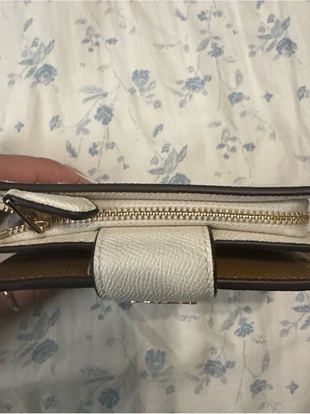 COACH Pebbled Leather Wallet in Off-White with Gold Hardware